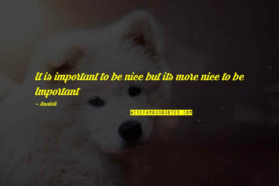 Guzzler Quotes By Anatoli: It is important to be nice but its