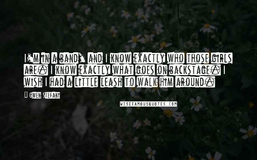 Gwen Stefani quotes: I'm in a band, and I know exactly who those girls are. I know exactly what goes on backstage. I wish I had a little leash to walk him around.