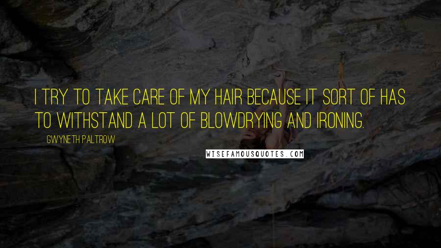 Gwyneth Paltrow quotes: I try to take care of my hair because it sort of has to withstand a lot of blowdrying and ironing.