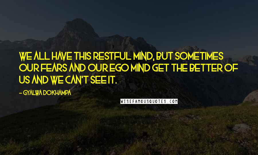 Gyalwa Dokhampa quotes: We all have this restful mind, but sometimes our fears and our ego mind get the better of us and we can't see it. Gyalwa Dokhampa quotes: We all have this restful mind, but sometimes our fears and our ego mind get the better of us and we can't see it.
