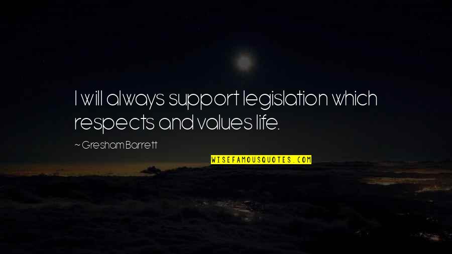 Gybe Quotes By Gresham Barrett: I will always support legislation which respects and
