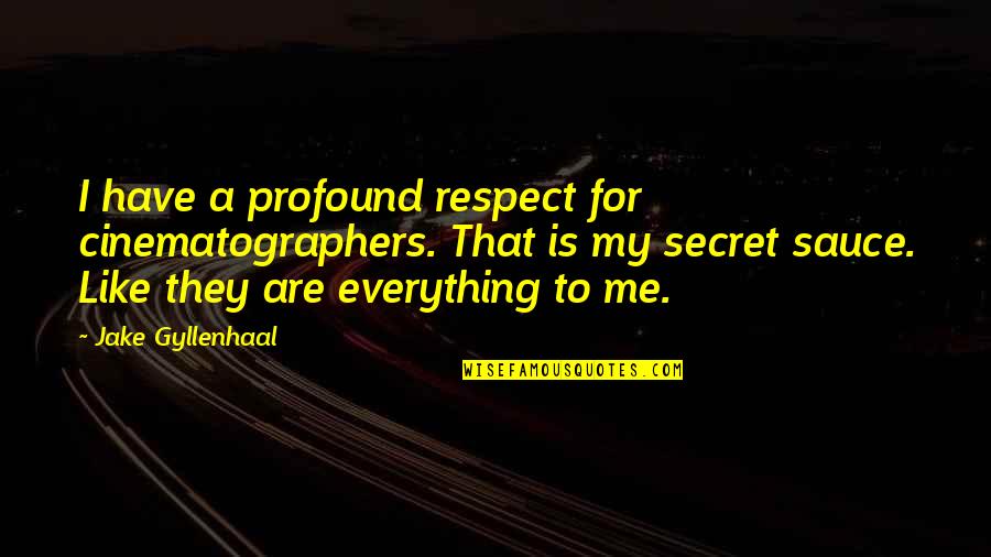 Gyllenhaal Jake Quotes By Jake Gyllenhaal: I have a profound respect for cinematographers. That Gyllenhaal Jake Quotes By Jake Gyllenhaal: I have a profound respect for cinematographers. That