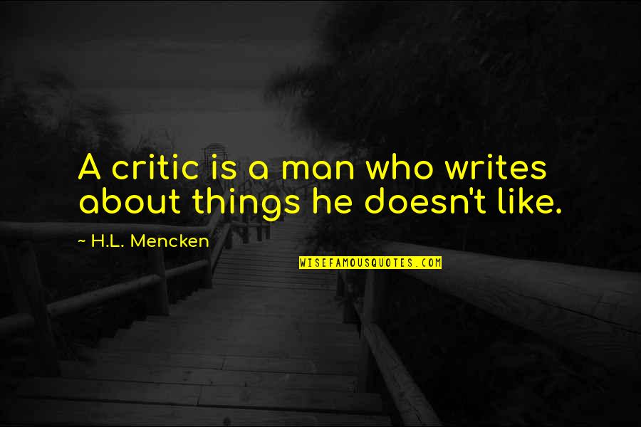 H.a.l. Quotes By H.L. Mencken: A critic is a man who writes about