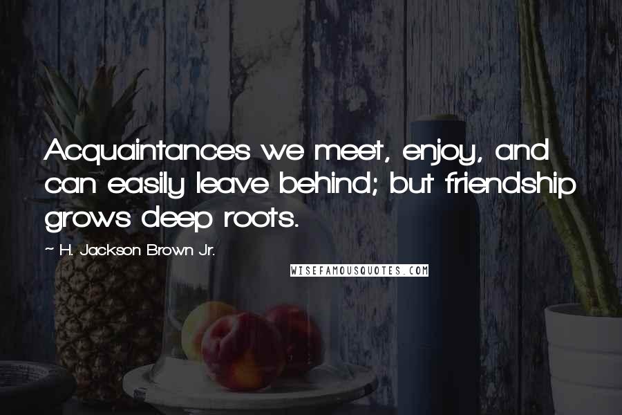 H. Jackson Brown Jr. quotes: Acquaintances we meet, enjoy, and can easily leave behind; but friendship grows deep roots.