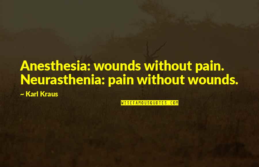 H2g2 Quotes By Karl Kraus: Anesthesia: wounds without pain. Neurasthenia: pain without wounds.