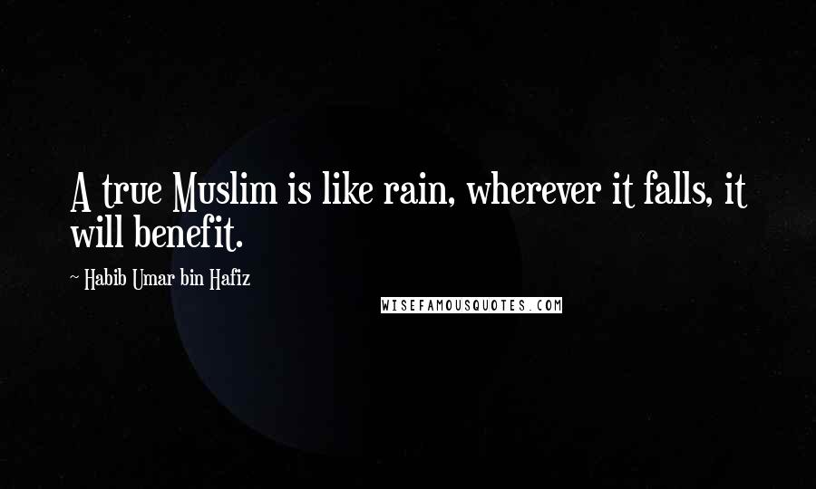 Habib Umar Bin Hafiz quotes: A true Muslim is like rain, wherever it falls, it will benefit.