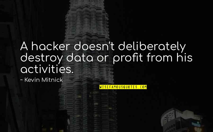 Hacker Quotes By Kevin Mitnick: A hacker doesn't deliberately destroy data or profit