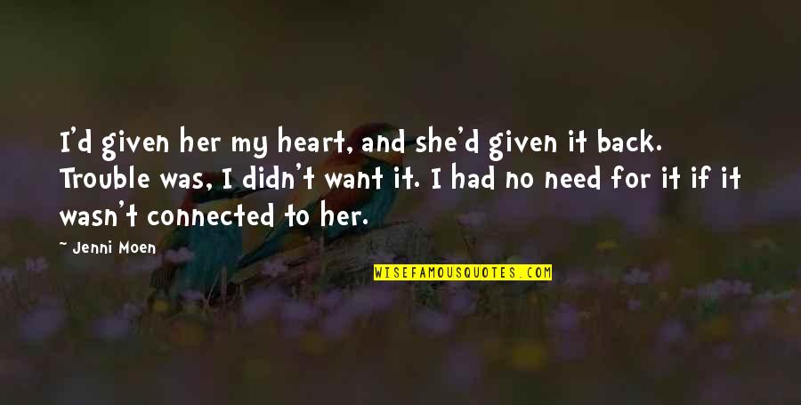 Had My Heart Quotes By Jenni Moen: I'd given her my heart, and she'd given Had My Heart Quotes By Jenni Moen: I'd given her my heart, and she'd given