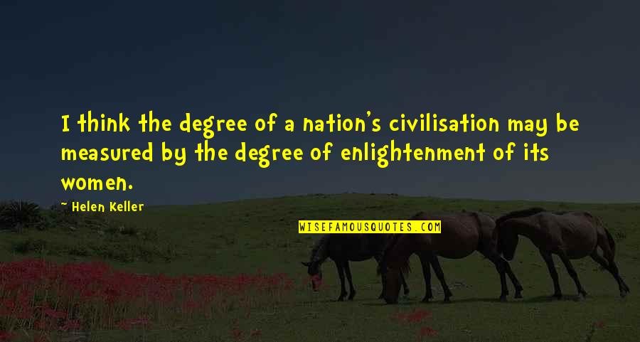 Haddouche Jacky Quotes By Helen Keller: I think the degree of a nation's civilisation Haddouche Jacky Quotes By Helen Keller: I think the degree of a nation's civilisation