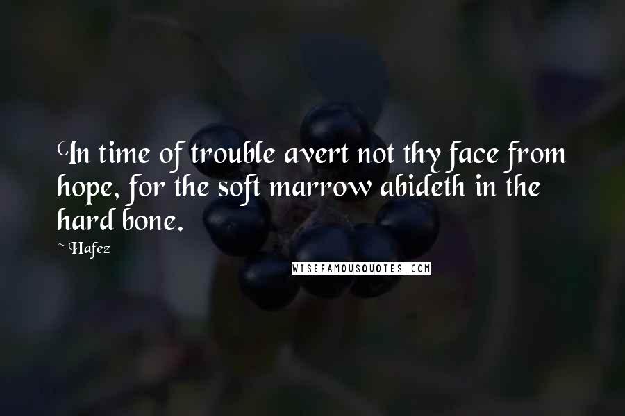 Hafez quotes: In time of trouble avert not thy face from hope, for the soft marrow abideth in the hard bone.