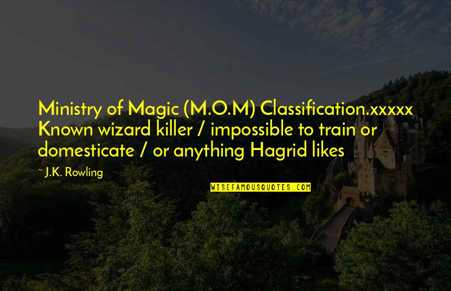 Hagrid To Harry Quotes By J.K. Rowling: Ministry of Magic (M.O.M) Classification.xxxxx Known wizard killer