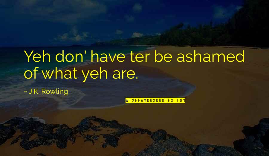 Hagrid To Harry Quotes By J.K. Rowling: Yeh don' have ter be ashamed of what