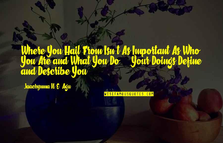 Hail Quotes By Jaachynma N.E. Agu: Where You Hail From Isn't As Important As