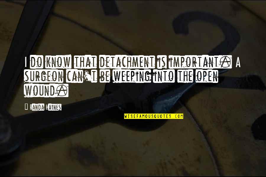 Haines's Quotes By Randa Haines: I do know that detachment is important. A Haines's Quotes By Randa Haines: I do know that detachment is important. A