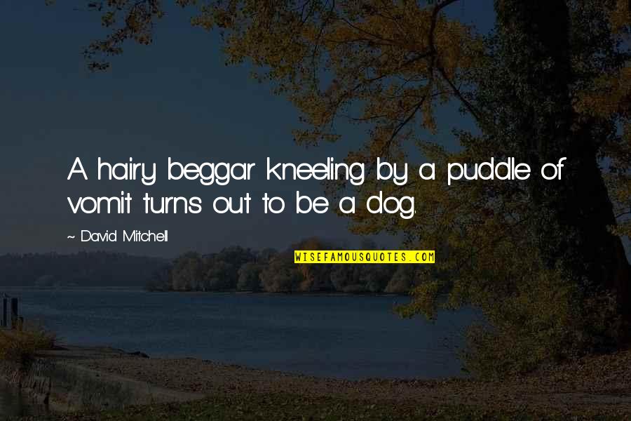 Hairy Quotes By David Mitchell: A hairy beggar kneeling by a puddle of