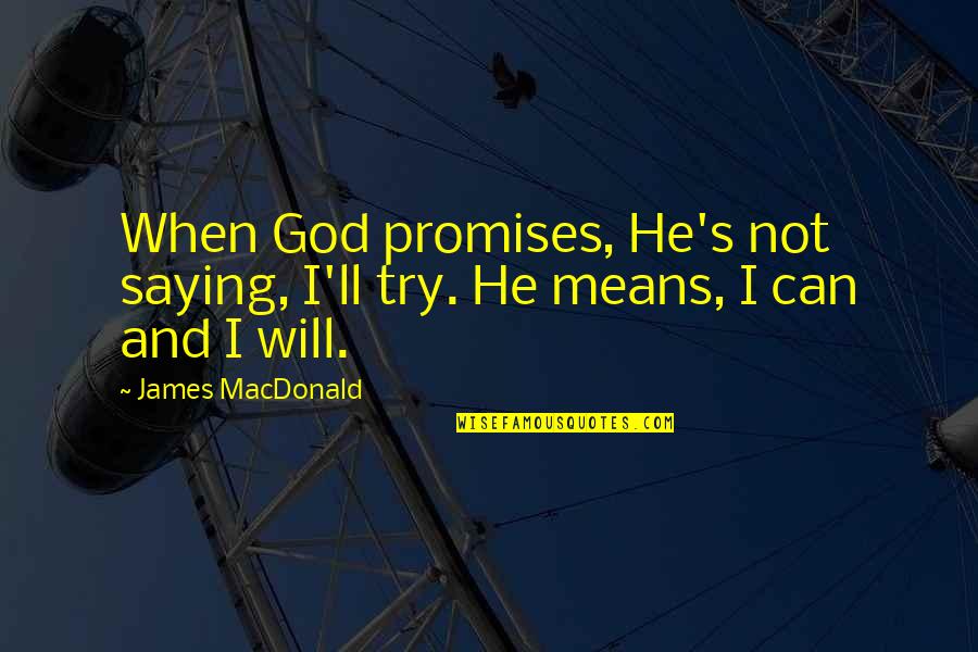 Hajj 2020 Quotes By James MacDonald: When God promises, He's not saying, I'll try.