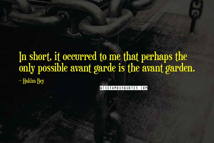 Hakim Bey quotes: In short, it occurred to me that perhaps the only possible avant garde is the avant garden.