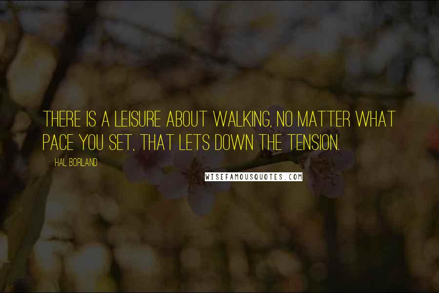 Hal Borland quotes: There is a leisure about walking, no matter what pace you set, that lets down the tension.