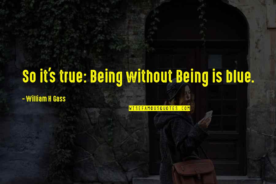 Hal Cooper Quotes By William H Gass: So it's true: Being without Being is blue. Hal Cooper Quotes By William H Gass: So it's true: Being without Being is blue.