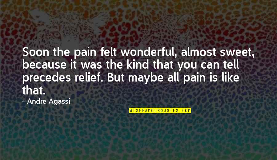 Haldemans Home Quotes By Andre Agassi: Soon the pain felt wonderful, almost sweet, because Haldemans Home Quotes By Andre Agassi: Soon the pain felt wonderful, almost sweet, because