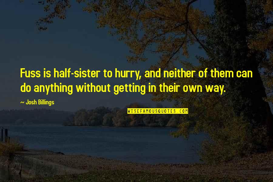 Half Sister Quotes By Josh Billings: Fuss is half-sister to hurry, and neither of
