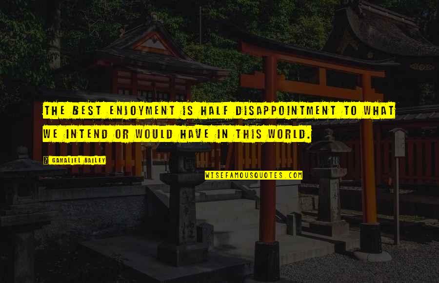 Half The World Quotes By Gamaliel Bailey: The best enjoyment is half disappointment to what