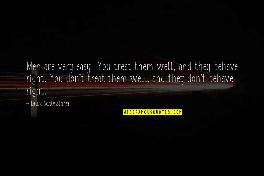 Halfblood Quotes By Laura Schlessinger: Men are very easy- You treat them well,
