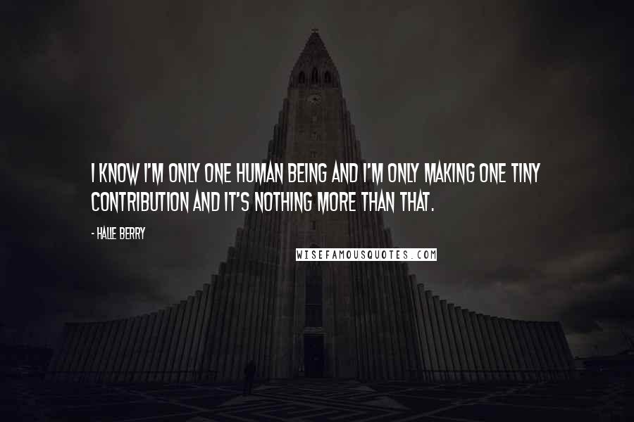 Halle Berry quotes: I know I'm only one human being and I'm only making one tiny contribution and it's nothing more than that. Halle Berry quotes: I know I'm only one human being and I'm only making one tiny contribution and it's nothing more than that.