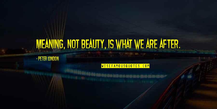 Hamada Tinley Quotes By Peter London: Meaning, not beauty, is what we are after. Hamada Tinley Quotes By Peter London: Meaning, not beauty, is what we are after.