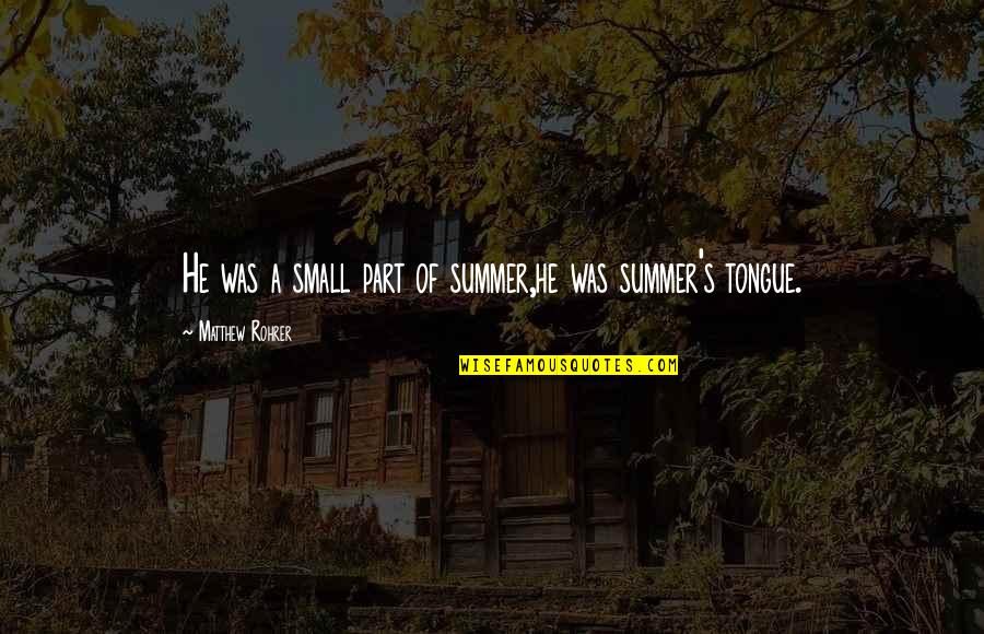 Hamdani Psychiatry Quotes By Matthew Rohrer: He was a small part of summer,he was Hamdani Psychiatry Quotes By Matthew Rohrer: He was a small part of summer,he was