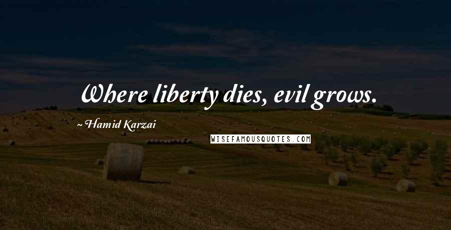 Hamid Karzai quotes: Where liberty dies, evil grows.