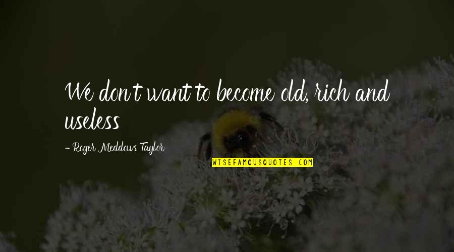 Hamirs Quotes By Roger Meddows Taylor: We don't want to become old, rich and Hamirs Quotes By Roger Meddows Taylor: We don't want to become old, rich and