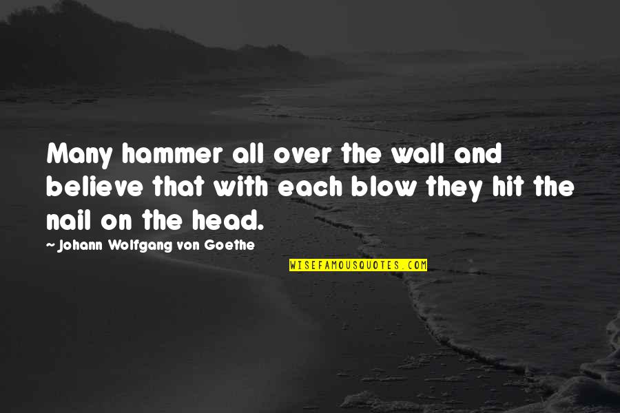 Hammer'd Quotes By Johann Wolfgang Von Goethe: Many hammer all over the wall and believe