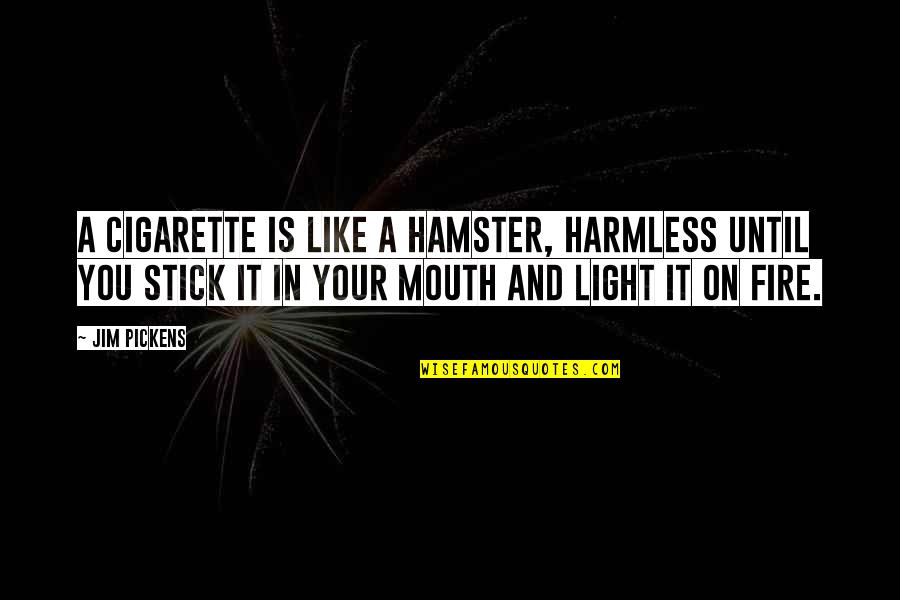 Hamster Quotes By Jim Pickens: A cigarette is like a hamster, harmless until