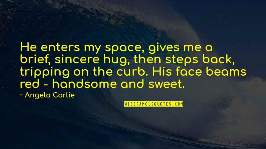 Handsome Face Quotes By Angela Carlie: He enters my space, gives me a brief,