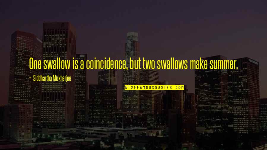 Hangars Cinder Quotes By Siddhartha Mukherjee: One swallow is a coincidence, but two swallows Hangars Cinder Quotes By Siddhartha Mukherjee: One swallow is a coincidence, but two swallows