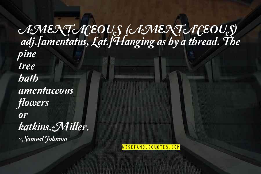 Hanging On A Tree Quotes By Samuel Johnson: AMENTACEOUS (AMENTA'CEOUS) adj.[amentatus, Lat.]Hanging as by a thread.