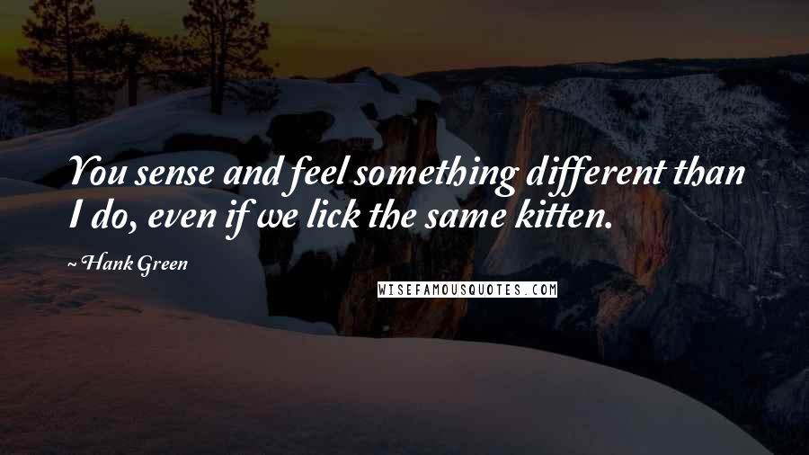 Hank Green quotes: You sense and feel something different than I do, even if we lick the same kitten.