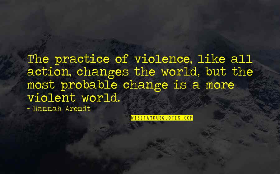 Hannah Arendt Quotes By Hannah Arendt: The practice of violence, like all action, changes Hannah Arendt Quotes By Hannah Arendt: The practice of violence, like all action, changes