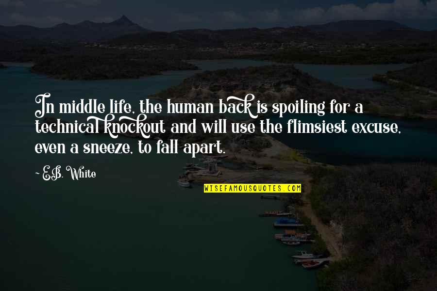 Hannibal Barkas Quotes By E.B. White: In middle life, the human back is spoiling Hannibal Barkas Quotes By E.B. White: In middle life, the human back is spoiling