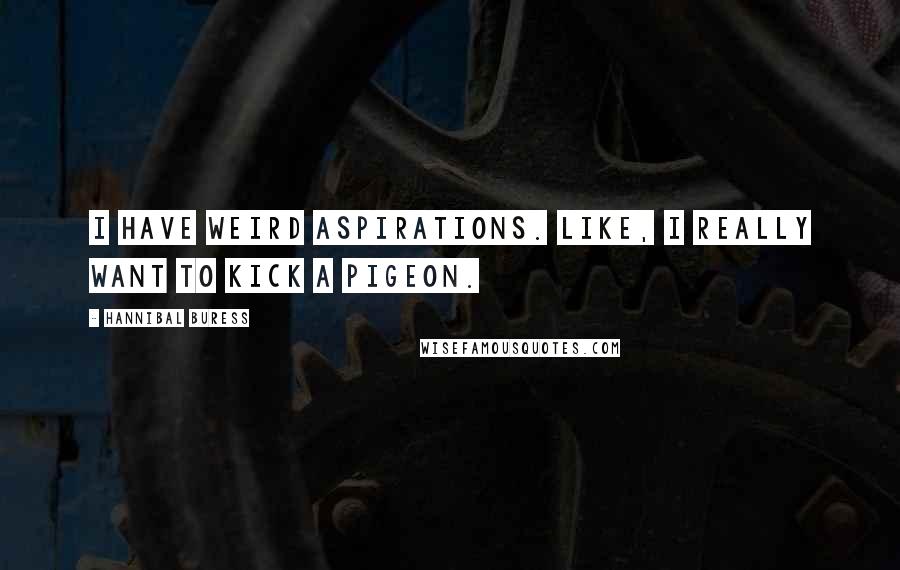 Hannibal Buress quotes: I have weird aspirations. Like, I really want to kick a pigeon.