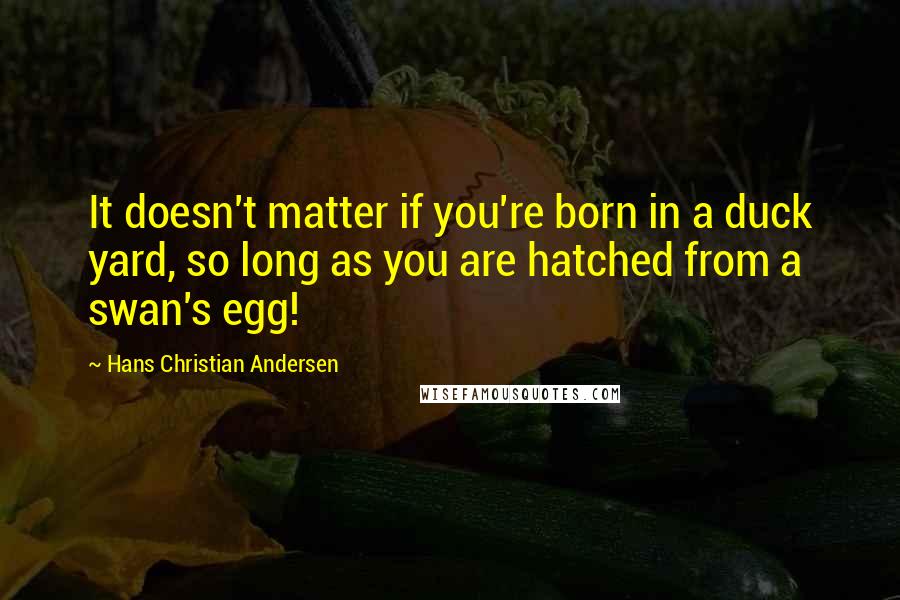 Hans Christian Andersen quotes: It doesn't matter if you're born in a duck yard, so long as you are hatched from a swan's egg!