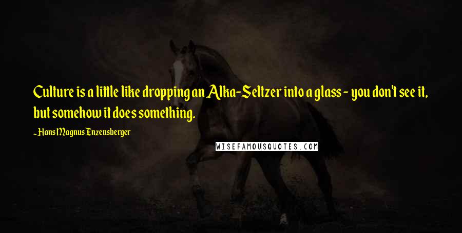 Hans Magnus Enzensberger quotes: Culture is a little like dropping an Alka-Seltzer into a glass - you don't see it, but somehow it does something.