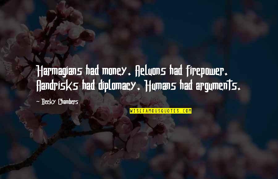 Hanssens Telecom Quotes By Becky Chambers: Harmagians had money. Aeluons had firepower. Aandrisks had Hanssens Telecom Quotes By Becky Chambers: Harmagians had money. Aeluons had firepower. Aandrisks had