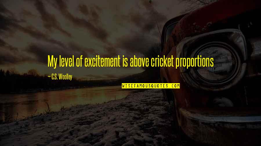 Happiness And Excitement Quotes By C.S. Woolley: My level of excitement is above cricket proportions
