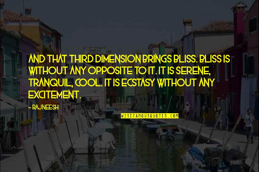 Happiness And Excitement Quotes By Rajneesh: And that third dimension brings bliss. Bliss is