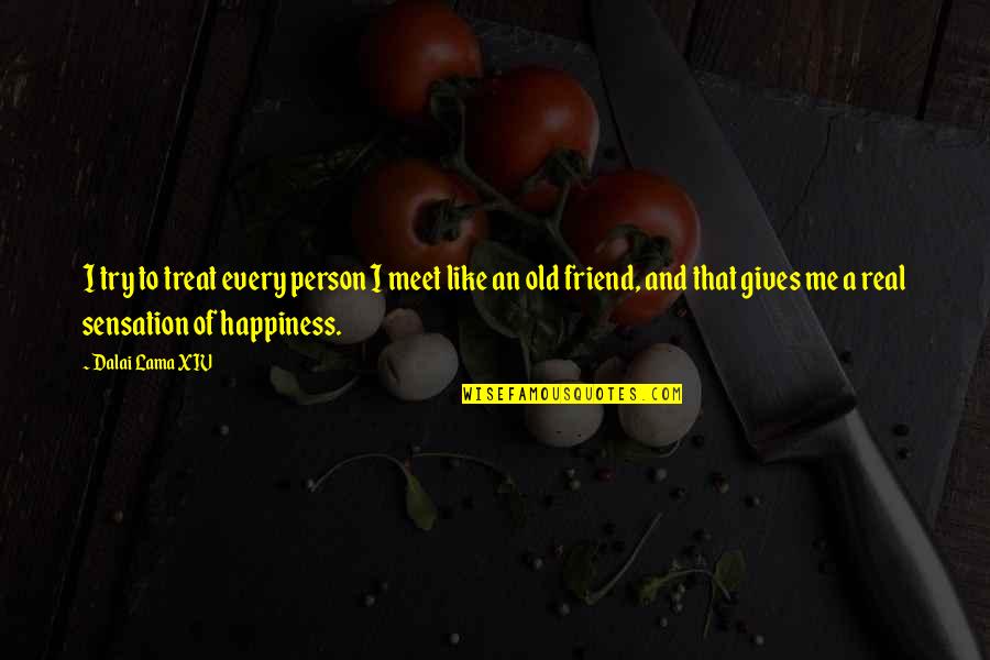 Happiness And Friend Quotes By Dalai Lama XIV: I try to treat every person I meet