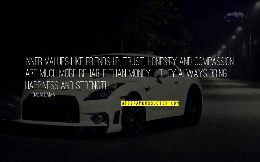 Happiness And Money Quotes By Dalai Lama: Inner values like friendship, trust, honesty and compassion