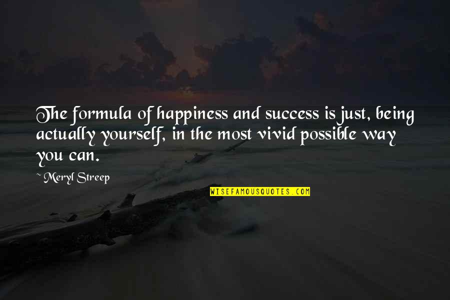 Happiness And Success Quotes By Meryl Streep: The formula of happiness and success is just,