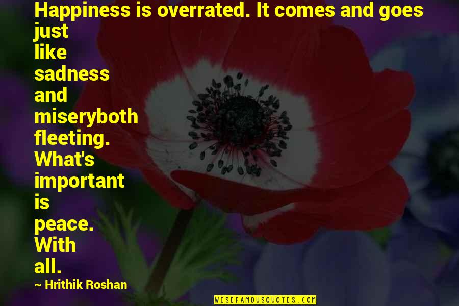 Happiness Comes Quotes By Hrithik Roshan: Happiness is overrated. It comes and goes just